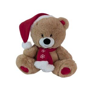 American Greetings Christmas Teddy Bear Plush 9" Red Snowflake Scarf & Hat